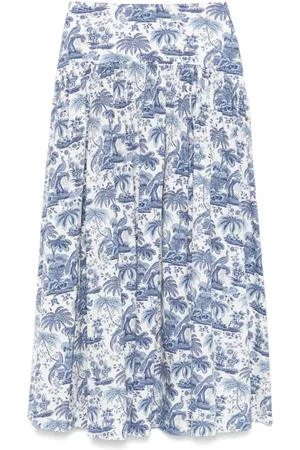 Staud Rokken, Dames, Blauw, S, Witte Geplooide Details Rechte Zoom Rok