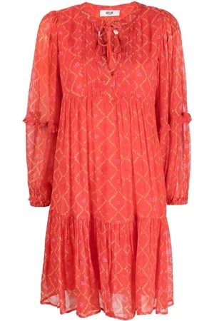 Moliin Kleedjes, Dames, Rood, S, Monogram Print Geplooide Jurk