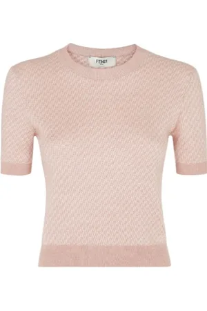 Fendi Tops, Dames, Roze, S, Katoen, Micro FF T-Shirt