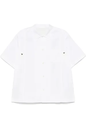 SACAI Overhemden, Heren, Wit, L, Witte Button-Up Shirt met Korte Mouwen