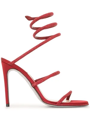 RENE CAOVILLA Schoenen, Dames, Rood, 37 EU, Satijn, Rode Kristalversierde Wrap Sandalen