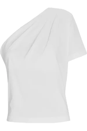 GAUGE81 Tops, Dames, Wit, M, Katoen, Een-schouder geplooide witte katoenen T-shirt