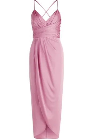 Vera Mont Kleedjes, Dames, Roze, XL, Satijn, Elegante Satijnen Avondjurk met Ruches