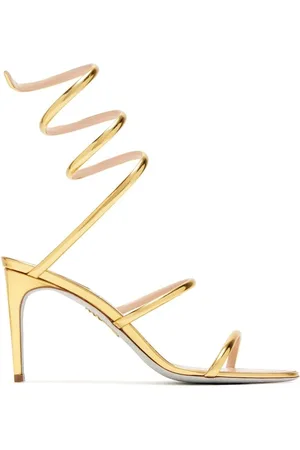 RENE CAOVILLA Schoenen, Dames, Geel, 36 EU, Goudkleurige Enkelband Stiletto Hakken