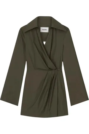 Nanushka Kleedjes, Dames, Groen, S, Leer, Khaki Mini Wrap Jurk Esma