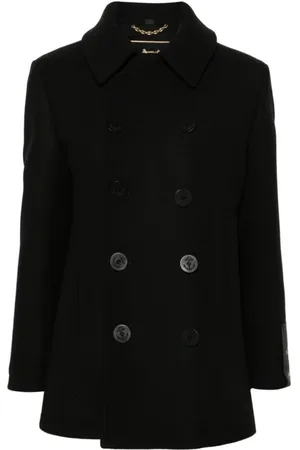 Sealup Mantels, Dames, Zwart, M, Wol, Zwarte Wollen Double-Breasted Jas
