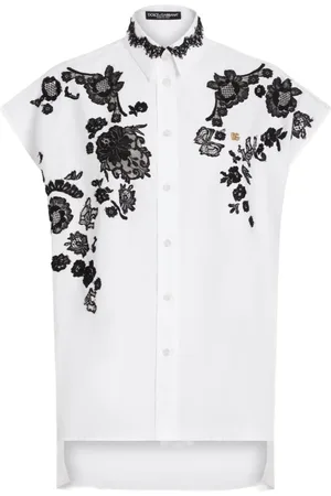 Dolce & Gabbana Blouses & Shirts, Dames, Wit, 2Xs, Kanten Detail Shirt
