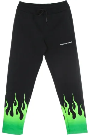 Vision Of Super Broeken, Heren, Zwart, S, Katoen, Groene Shaded Flames Lichtgewicht Trainingsbroek
