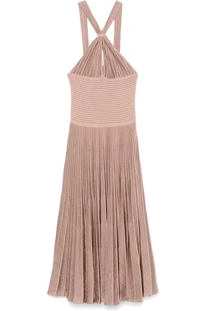 ANTONINO VALENTI Kleedjes, Dames, Roze, S, Beige Geribbelde Gebreide Keyhole Jurk