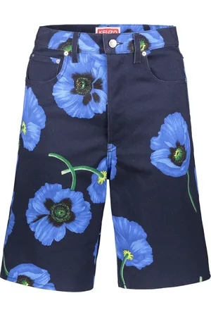 Kenzo Korte broeken, Heren, Blauw, W29, Katoen, Bloemen Bermuda Jeans met Metalen Details