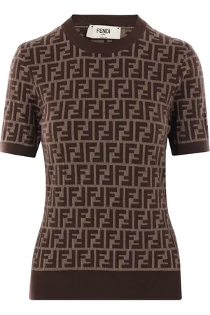Fendi Truien, Dames, Bruin, S, Katoen, Jacquard Gebreide Trui
