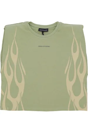 Vision Of Super Tops, Dames, Groen, M, Katoen, Flames Tanktop Groen/Wit
