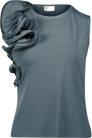 Vera Mont Tops, Dames, Grijs, M, Leer, Elegant Ruffle Blouse