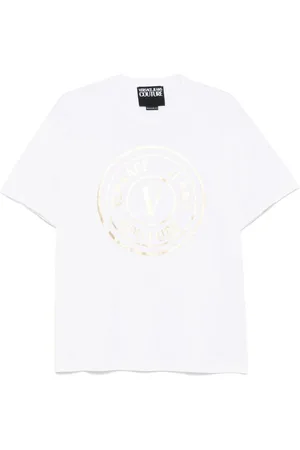 VERSACE Tops, Heren, Wit, XL, Witte Crew Neck T-shirt