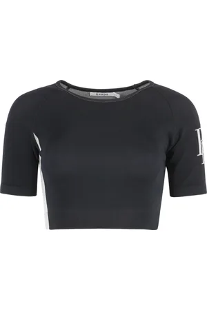 Rhude Tops, Dames, Zwart, L, Polyester, Logo Crop-top in Contrasterende Kleuren