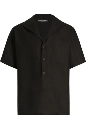 Dolce & Gabbana Overhemden, Heren, Zwart, L, Linnen, Zwarte overhemden met open kraagzak