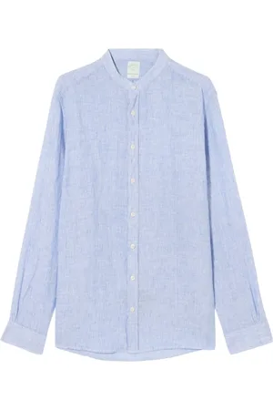 Brooks Brothers Overhemden, Heren, Blauw, 3Xl, Linnen, Slim Fit Linnen Gestreept Overhemd met Opstaande Kraag