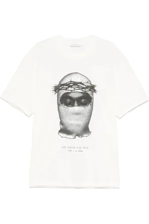 Ih Nom Uh Nit Tops, Heren, Wit, L, Katoen, Wit Logo Print T-shirt Masker