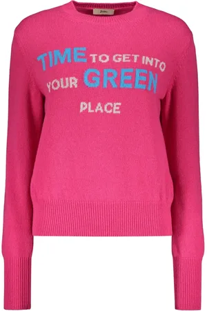 HERNO Truien, Dames, Roze, M, Wol, Wollen Trui met Intarsia Logo