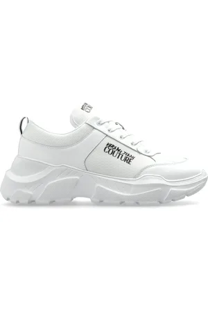 VERSACE Schoenen, Heren, Wit, 45 EU, Leer, Sneakers met bedrukt logo