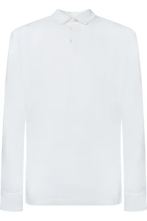 ZANONE Tops, Heren, Wit, 2Xl, Katoen, Witte Crepe Lange Mouw Polo