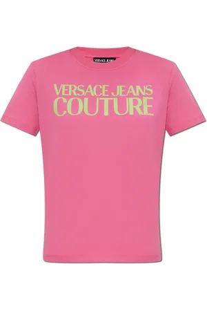 VERSACE Tops, Dames, Roze, S, Katoen, T-shirt met bedrukt logo