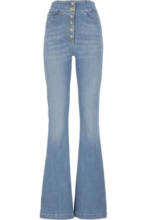 Elisabetta Franchi Jeans, Dames, Blauw, W29, Katoen, Lichtblauwe Jeans met Riemlussen