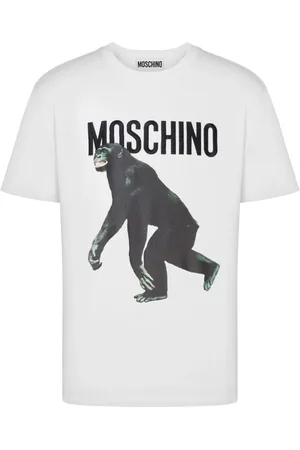 Moschino Tops, Heren, Wit, M, Katoen, Wit Logo Print Crew Neck T-shirt