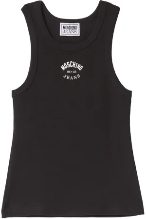 Moschino Tops, Dames, Zwart, XL, Katoen, Geribbeld Logo Hemd Zwart