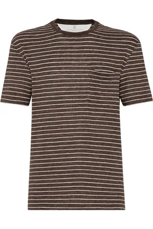 Brunello Cucinelli Tops, Heren, Bruin, M, Katoen, Bruin Katoenen T-Shirt
