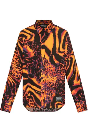 VERSACE Overhemden, Heren, Oranje, XL, Katoen, Shirt met print