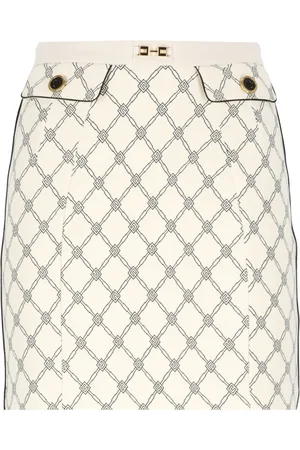 Elisabetta Franchi Rokken, Dames, , M, Ivoor Crêpe Rok met Logoknopen