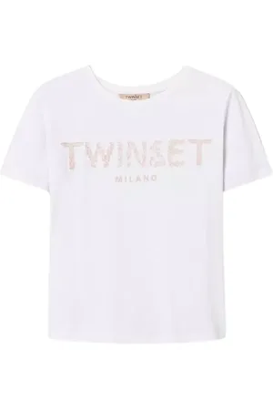 Twin-Set Tops, Dames, Wit, L, Geborduurd Logo Ovaal T-shirt