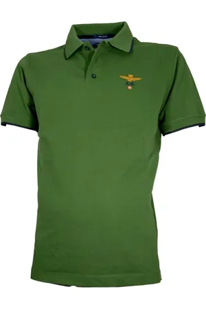 Aeronautica Militare Tops, Heren, Groen, L, Katoen, Korte Mouw Katoenen Polo Groen
