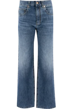 Brunello Cucinelli Jeans, Dames, Blauw, S, Katoen, Vintage High-Waisted Straight Jeans