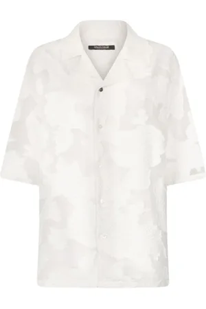 Roberto Cavalli Overhemden, Heren, Wit, L, Katoen, Bowling Shirt met Bloemenpatroon