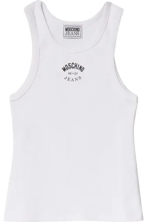 Moschino Tops, Dames, Wit, XL, Katoen, Witte Geribbelde Tanktop met Logo