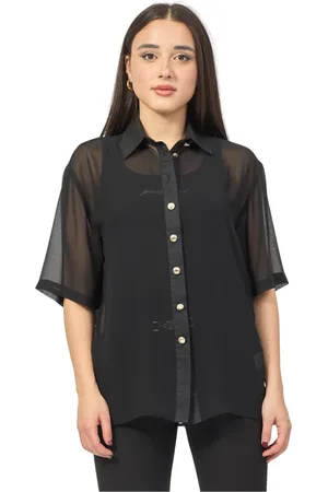 GAËLLE Blouses & Shirts, Dames, Zwart, L, Polyester, Zwarte doorschijnende shirt met zakken