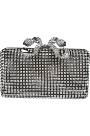Self-Portrait Tassen, Dames, Grijs, ONE Size, Kristallen Box Clutch Tas
