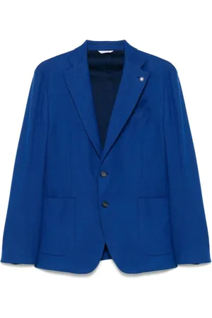 Manuel Ritz Jassen, Heren, Blauw, L, Blauwe Geknoopte Jas met Achteruitgangen