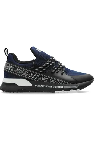 VERSACE Schoenen, Heren, Blauw, 42 EU, Sneakers met bedrukt logo