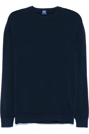 FEDELI Truien, Heren, Blauw, 3Xl, Katoen, Blauwe katoenen trui met ronde hals