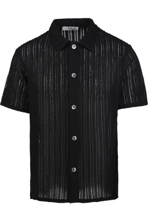 DUNST Overhemden, Heren, Zwart, XL, Katoen, Zwart Gestreept Gehaakt Shirt