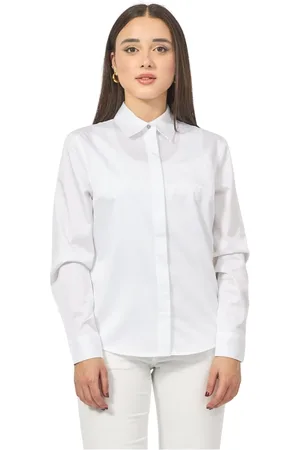 Guess Blouses & Shirts, Dames, Wit, XL, Witte overhemd met lange mouwen en knoopsluiting