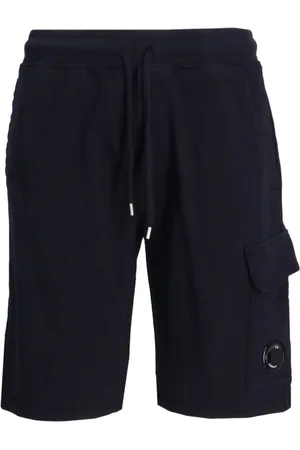 C.P. Company Korte broeken, Heren, Blauw, L, Katoen, Blauwe Fleece Shorts met Lens Detail