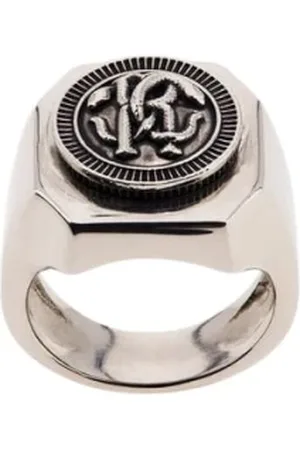 Roberto Cavalli Accessoires, Heren, Grijs, 59 MM, Monogram Mirror Snake Zilveren Ring