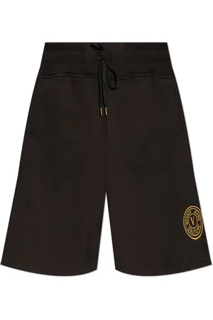 VERSACE Korte broeken, Heren, Zwart, L, Katoen, Shorts met geborduurd logo