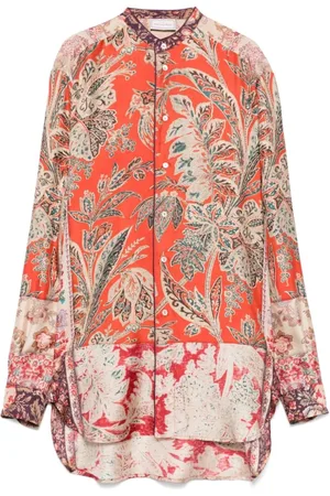 PIERRE-LOUIS MASCIA Blouses & Shirts, Dames, Veelkleurig, S, Rood Overhemd met Grafische Print en Knoopsluiting