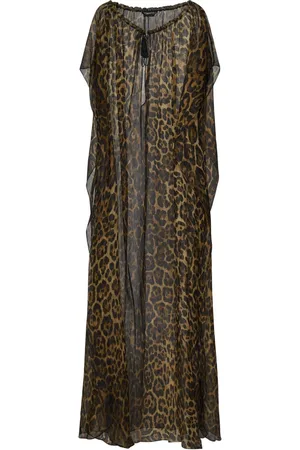 Tom Ford Kleedjes, Dames, Bruin, ONE Size, Luipaardprint Zijden Bruine Jurk