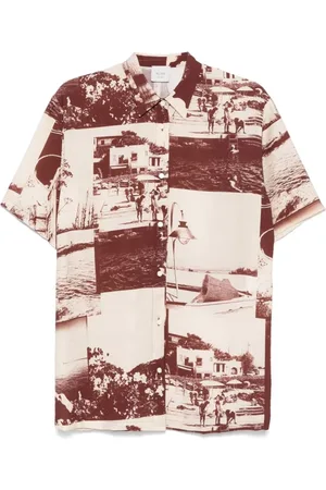 ALYSI Overhemden, Dames, Bruin, S, Bruine Patchwork Overhemd Klassieke Kraag Korte Mouwen